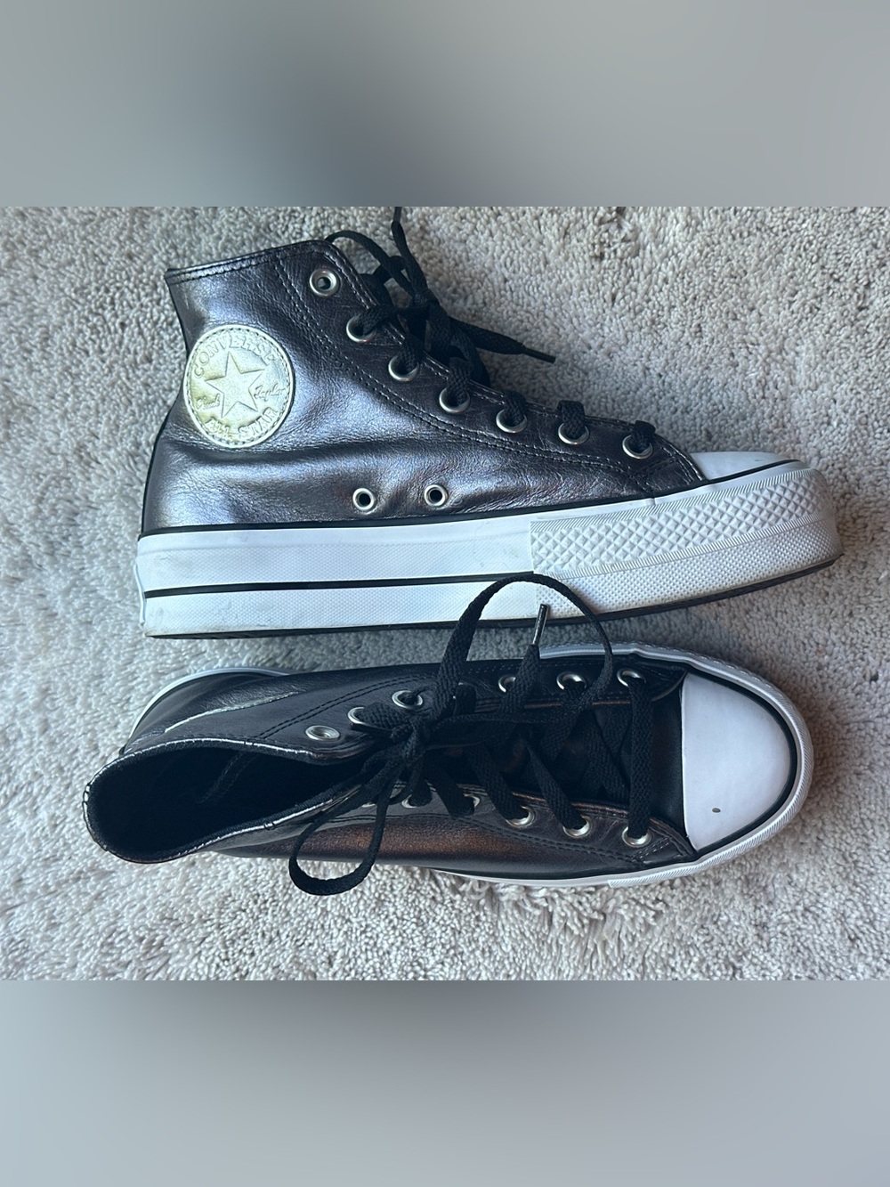 Converse Platform High Top Sneakers - Black Metallic with White Trim